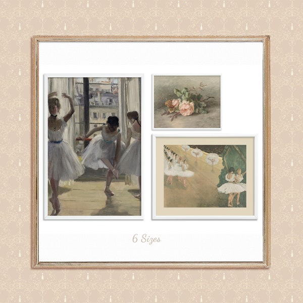 Ballerina Art Print Set Gallery Wall ART Printable Ballet Art Girls ROOM Antique Warm Aesthetic Dance Vintage Beige Decor SET of 4