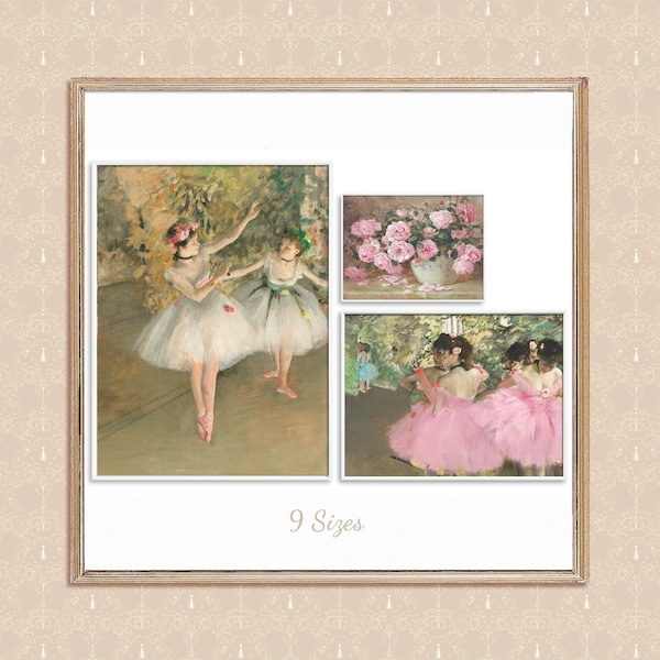 Impression d'art de ballet | Ensemble de peinture ballerine pour chambre de fille | 3 oeuvres d'art murales roses | Impression d'art de ballet antique | Décoration numérique imprimable vintage