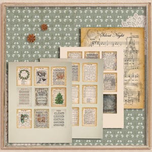 27 canciones navideñas para casas de muñecas IMPRESIONES DIGITALES Hojas de collage de partituras musicales de canciones navideñas vintage Descargas Decoración navideña en miniatura 2,5 x 2"