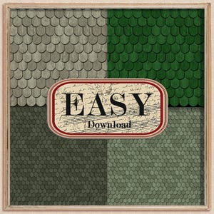 5 Dollhouse ROOF Tile Printable Texture Paper Green 1/12 scale Digital Dollshouse Panel US Letter size SET of 5