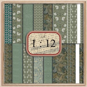 12 William Morris Wallpaper 1: 12 dunkel bedruckbare grüne und graue Drucke 12er-Set US LETTER Größe 8,5 x 11 cm