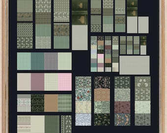 William Morris Print DOLLHOUSE BOOKS MINIS Prints Pintura en miniatura Verde Imprimible en 3 tamaños