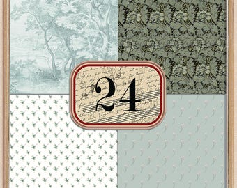 24 Dollhouse Wallpaper Sage Green Printable Vintage Prints SET 8,5x11" and 20x20"