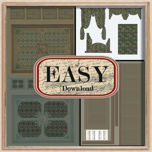 Puede incluir: Una descarga digital para un patrón de punto de cruz con un diseño geométrico verde y marrón. El patrón está etiquetado como "EASY Download".
