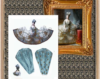 4 poupées en papier imprimables - poupée Marie-Antoinette vintage miniature (téléchargement numérique) en 4 tailles