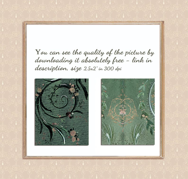 Dollhouse Wallpaper Dark Green 1 : 12 scale Easy Download Prints US LETTER Size 8.5x11" and 11x14" image 4