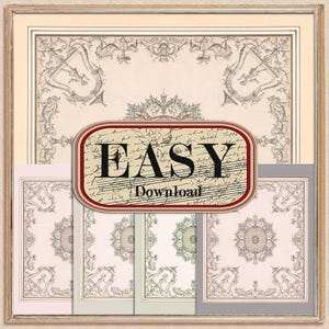 5 Puppenhaus Decken-Tapete Digital bedruckbares Papier Beige Rosa Vintage Prints 8.5x11"US Letter