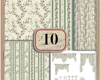 Papel pintado para casa de muñecas: Estampados florales vintage en miniatura (Descarga digital)