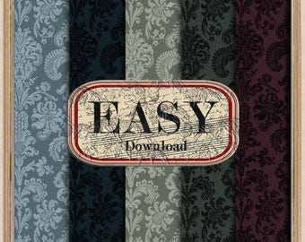 Textured Dollhouse Wallpaper: DARK Damask, Vintage Prints (Digital Download)