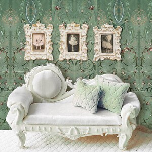 Dollhouse Wallpaper Dark Green 1 : 12 scale Easy Download Prints US LETTER Size 8.5x11" and 11x14" image 2