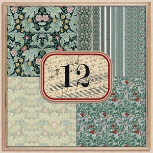 12 William Morris Dollhouse Wallpaper 1 12 dark bedruckbar PUPPENHAUS Grün und Grau Drucke Set von 12 Puppenhaus Miniaturen Papier