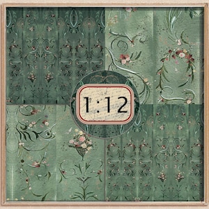 Dollhouse Wallpaper Dark Green 1 : 12 scale Easy Download Prints US LETTER Size 8.5x11" and 11x14" image 1