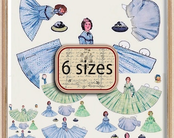 12 Printable Paper Dolls: Vintage Miniature (Digital Download, 6 Sizes)