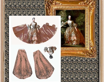 4 druckbare Papierpuppen: Marquise de Pompadour, Versailles Miniatur (digitaler Download, 4 Größen)
