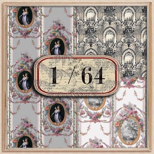1/64th scale WallPapers for Dollhouse Digital dolls house Wallpaper & flooring SET of 5 Sheets