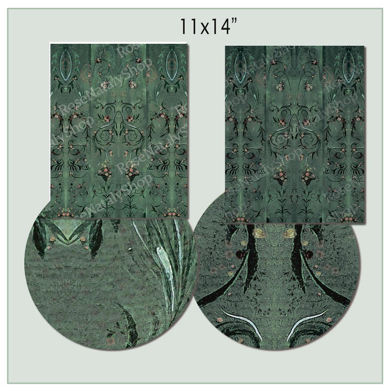 Dollhouse Wallpaper Dark Green 1 : 12 scale Easy Download Prints US LETTER Size 8.5x11" and 11x14" image 6