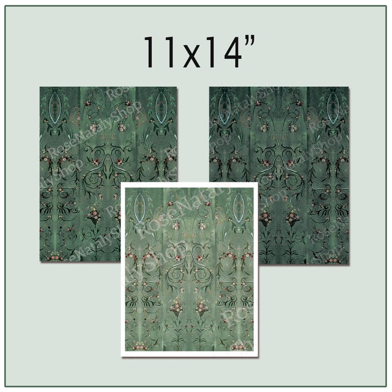 Dollhouse Wallpaper Dark Green 1 : 12 scale Easy Download Prints US LETTER Size 8.5x11" and 11x14" image 7