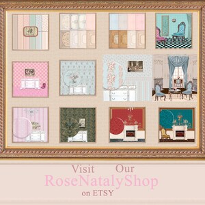 Dollhouse Wallpaper Dark Green 1 : 12 scale Easy Download Prints US LETTER Size 8.5x11" and 11x14" image 10