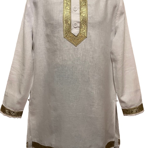 100% Linen Men's Tunic Top (Fringes: Optional)