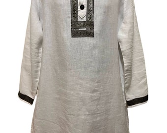 100% Linen Men&#39;s Tunic Top (Fringes: Optional)