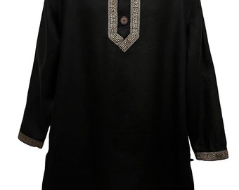 100% Linen Men&#39;s Tunic Top (Fringes: Optional)