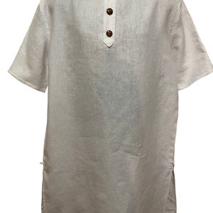 100% Linen Half Sleeves Men's Tunic Top (Fringes: Optional)