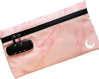 Brando Moon Pink Marble Lock Bag mit Kombination - Geruchssichere Lock Bag - Luftdicht versiegelte Reißverschlüsse