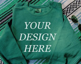 Light Green 1566 Comfort Colors Garment Dyed Sweatshirt Long Sleeve Mockup: Comfort Colors Mockups for POD Stores
