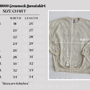 Gildan 18000 Sweatshirt Sizing Chart Download, Gildan 18000 Size Chart PNG, Gildan Sweatshirt Size Chart, G18000 Size Chart in Inches