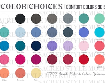 Semi Editable Comfort Colors 9018 Color Chart, CC9018 Youth Midweight T-Shirt Color Guide, Large Color Chart for Youth Comfort Colors CC9018