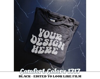 Comfort Colors 1717 Black Mockup Mixed Light, Comfort Colors 1717 Black Lifestyle Folded Mockup, Folded Comfort Colors 1717 Black Flat Lay