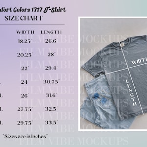 Comfort Colors 1717 Adult T-Shirt Sizing Chart Download, CC1717 Size Chart PNG, Comfort Colors Size Chart, Comfort Colors 1717 Sizing Chart
