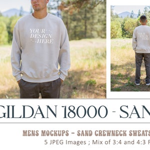 Gildan 18000 Sand Mens Mockup Template, Gildan Sweatshirt Sand Mockup, Gildan 18000 Sand Male Mockups, Gildan Sweatshirt Male Mocks