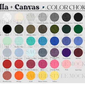 Tabla de colores Bella + Canvas con 51 colores Swift POD, tabla de colores Bella + Canvas semieditable, tabla de colores Bella + Canvas 3001