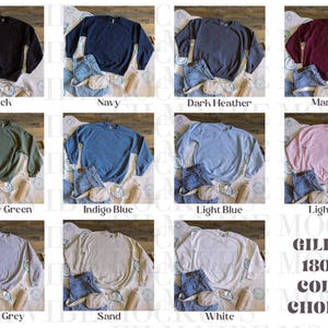 Tabla de colores semieditable para Gildan 18000, guía de colores para sudaderas G18000 con una camiseta real, tabla de colores para Gildan 18000, tabla PNG para Gildan 18000
