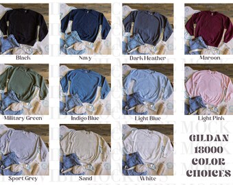 Semi Editable Gildan 18000 Color Chart, G18000 Sweatshirt Color Guide Using Real Shirt, Color Chart for Gildan 18000, Gildan 18000 PNG chart