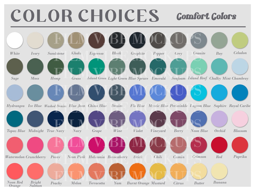 Comfort Colors Full Color Chart With All 71 Solid Colors, Semi Editable