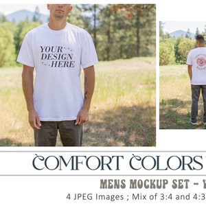 Comfort Colors 1717 Mens Mockup Template, Comfort Colors White T-Shirt Mockup, Comfort Colors White Male Mockups, Comfort Colors Male Mocks