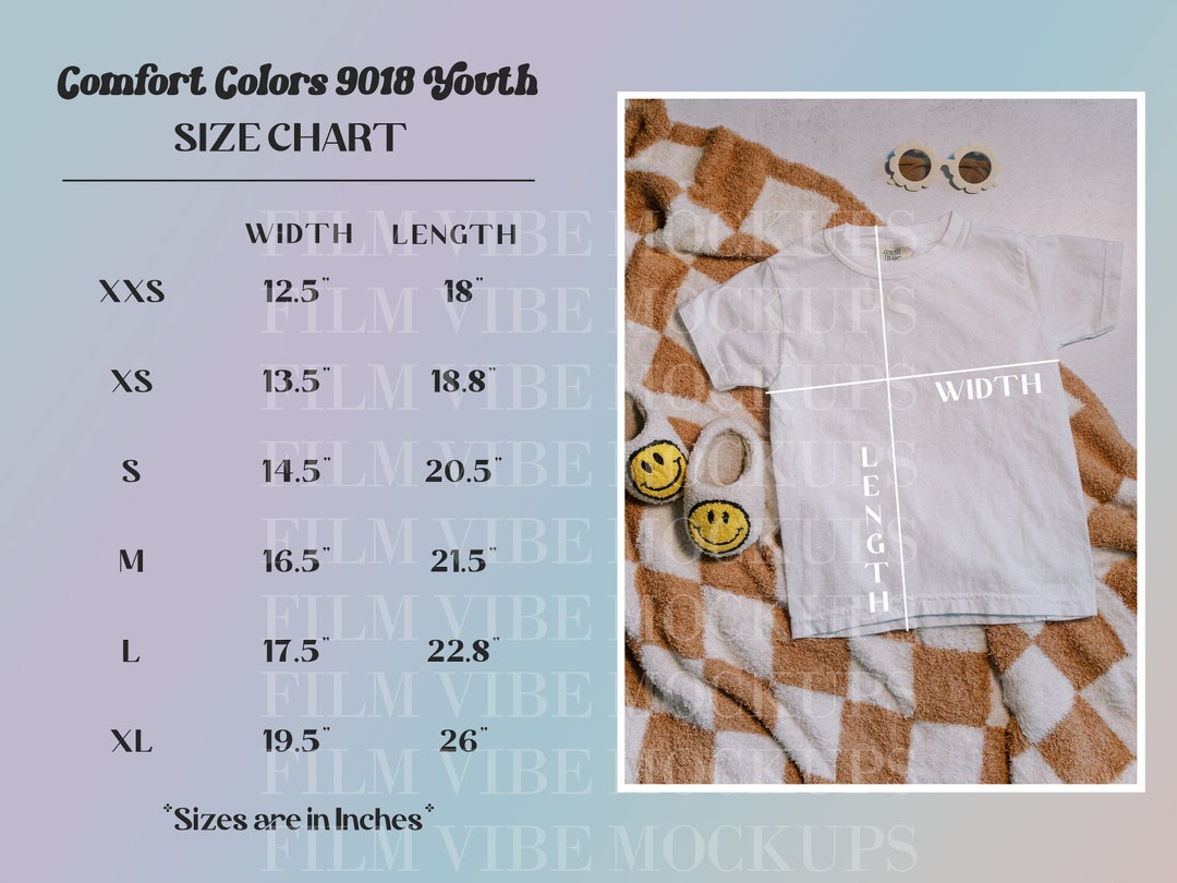 Comfort Colors 9018 Youth Sizing Chart Download, CC9018 Size Chart PNG