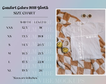 Comfort Colors 9018 Youth Sizing Chart Download, CC9018 Size Chart PNG, Comfort Colors Size Chart, Comfort Colors 9018 Size Chart in Inches