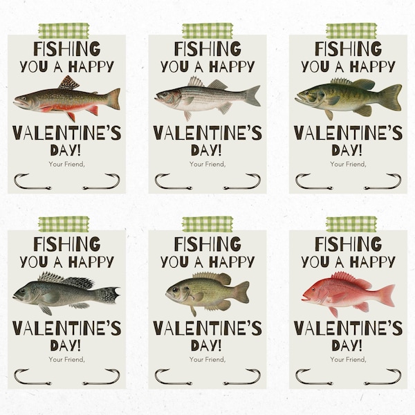 Fishing Valentines: Kids Printable Valentine's Day Cards (PDF)