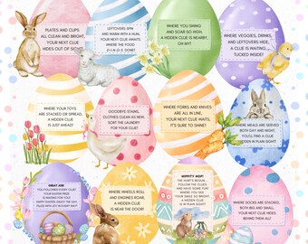 Easter Scavenger Hunt Clues: Indoor Treasure Hunt Clues (Digital Download PDF)