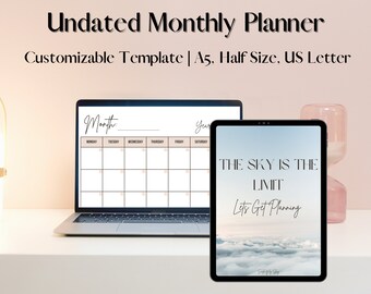 Monthly Planner, Monthly Planner Template, Printable Monthly Planner, PDF Printable Planner, A5/Half Size/US Letter, Planner Inserts