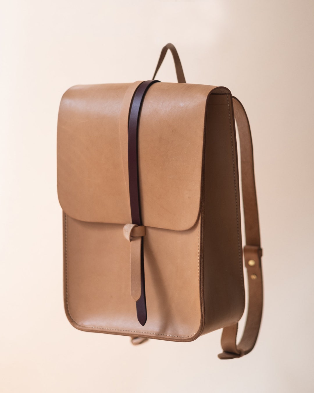 Natural Leather Backpack Etsy