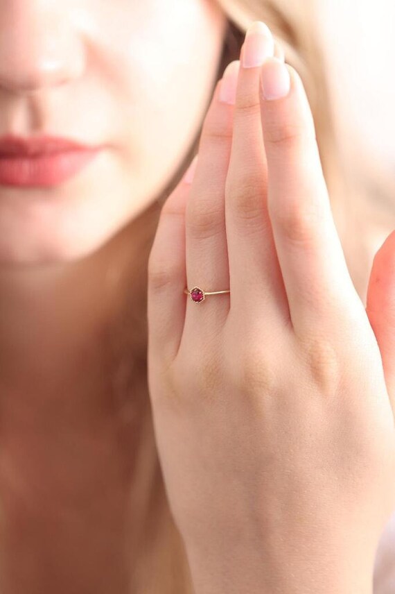 14k Gold Natural Ruby Ring / Genuine Ruby Ring Available in Gold, Rose Gold and White Gold / July Birthstone / Tiny Proposal Ring Jewelry