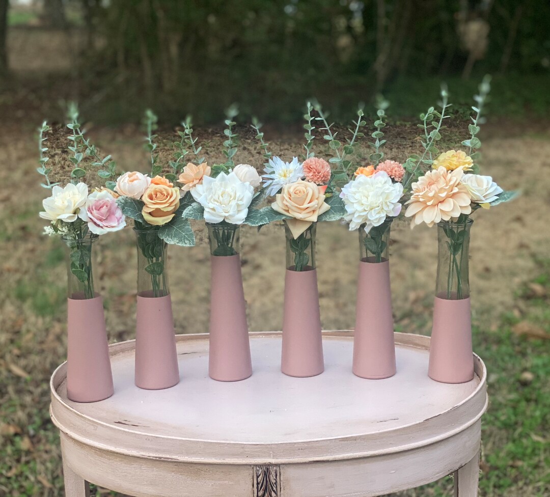 Blush Bud Vases, Set of 6, Dipped Blush Vases, Bud Vase, Pink Vase