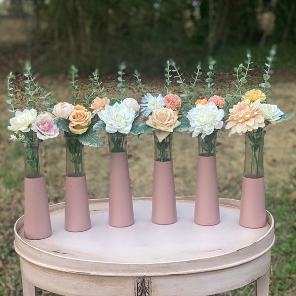 Blush Bud Vases, Set of 6, Dipped Blush Vases, Bud Vase, Pink Vase, Wedding Centerpieces, Bridal Shower, Wedding Decor, Floral Centerpiece