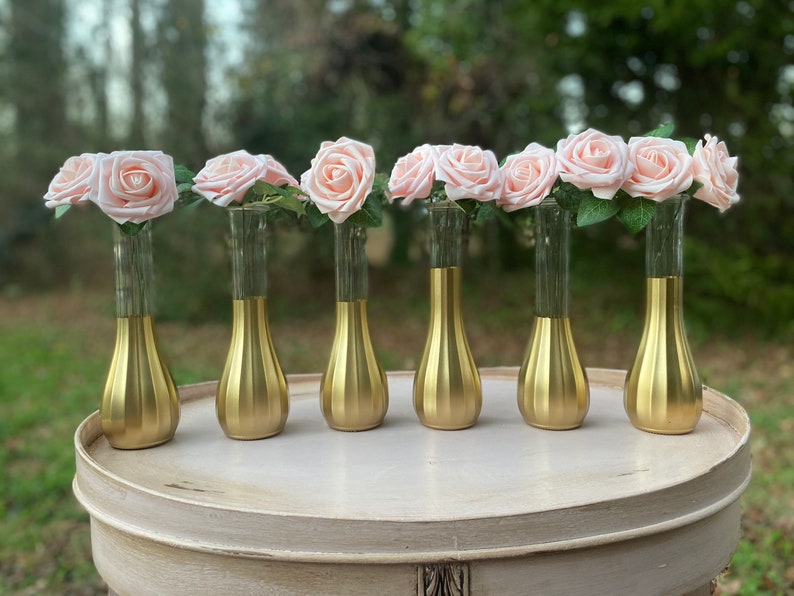 Gold Bud Vases Set of 6 Gold Dipped Bud Vases Gold Vases Etsy