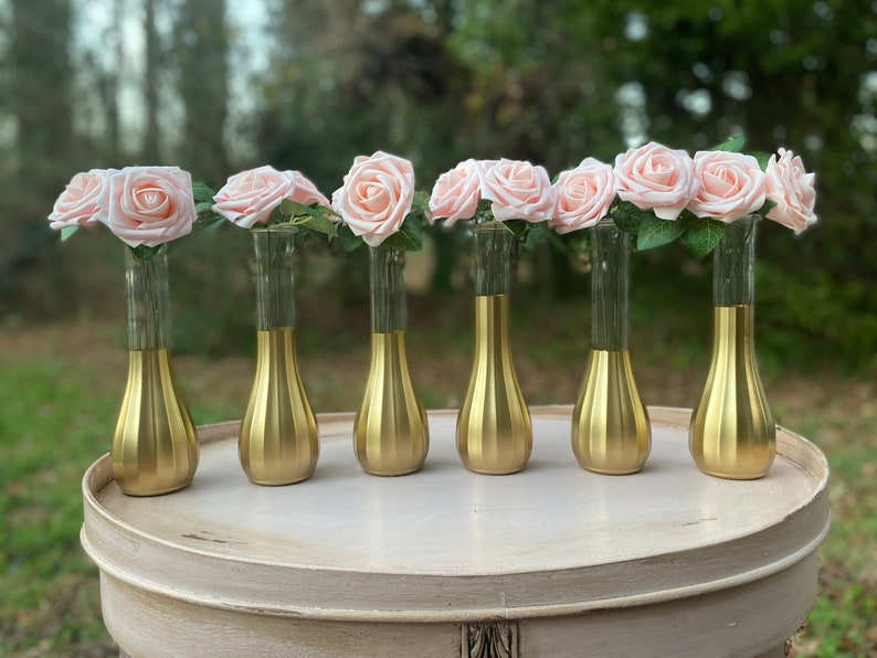 Gold Bud Vases, Set of 6, Gold Dipped Bud Vases, Gold Vases, Bud Vase, Wedding Centerpiece, Bridal Shower, Floral Centerpiece, Floral Decor image 3