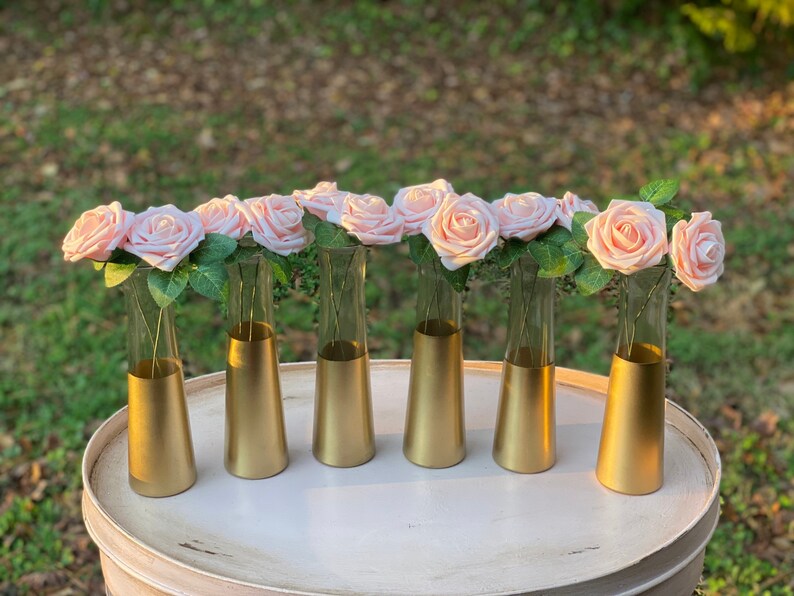 Gold Bud Vases Set of 6 Dipped Gold Vases Bud Vase Wedding Etsy